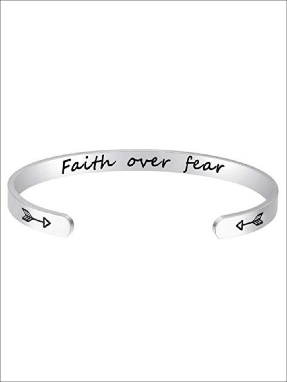 Stainless Steel Cuff Bangle Inspirational Faith Over Fear Bracelet